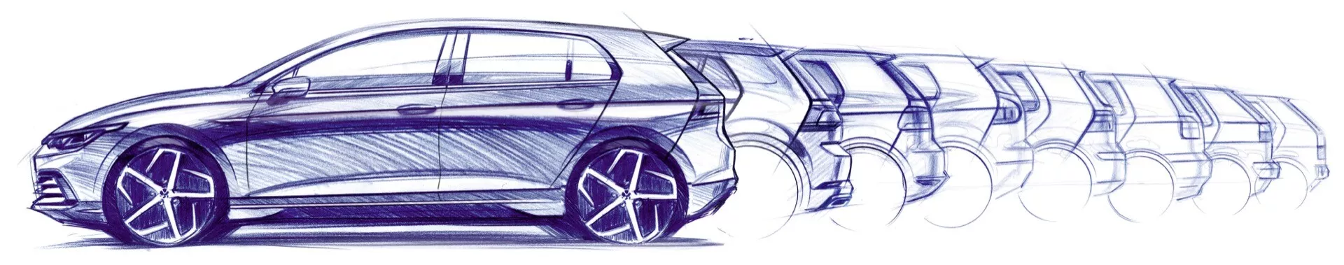 Umetniška upodobitev VW Golfa VIII z obnovo za leto 2024 z učinkom zameglitve gibanja za prikaz visoke hitrosti